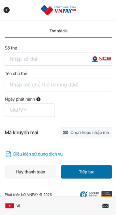 Thông tin thẻ thanh toán