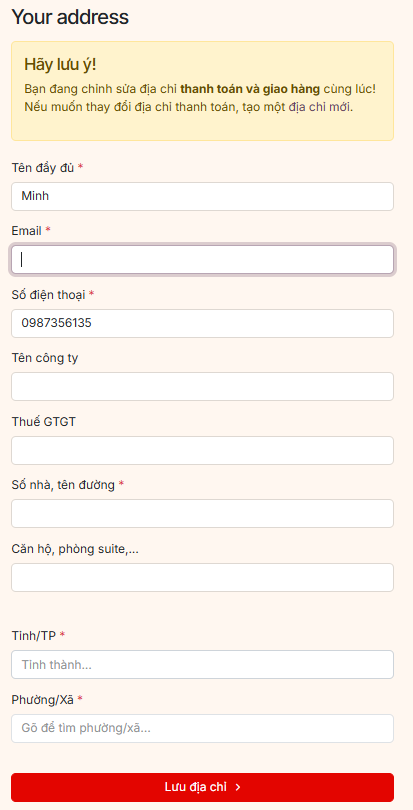 Địa chỉ giao hàng