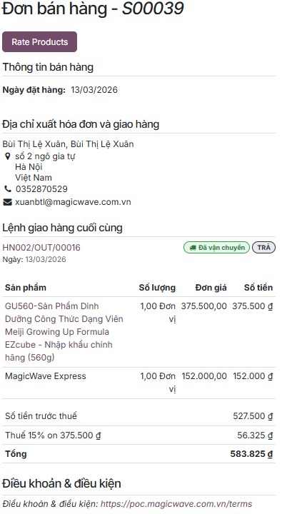 Màn hình đơn hàng